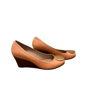 Tory Burch Womans Pink Leather Wedges